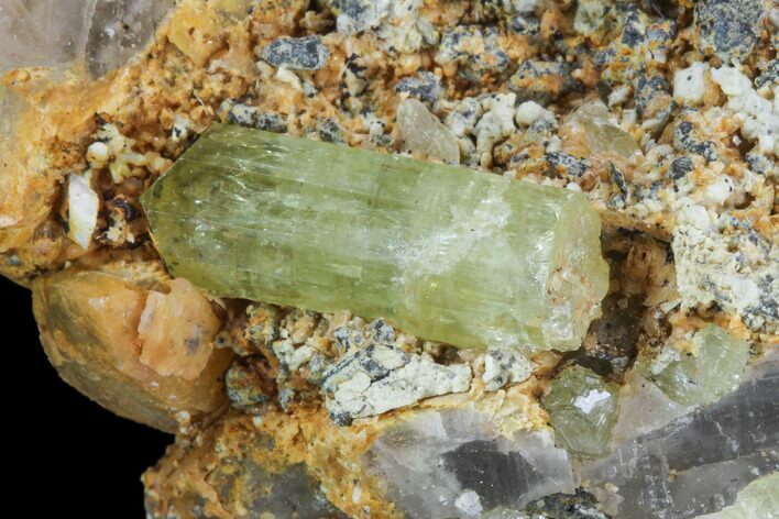 Lustrous, Yellow Apatite Crystal on Calcite - Morocco #84320